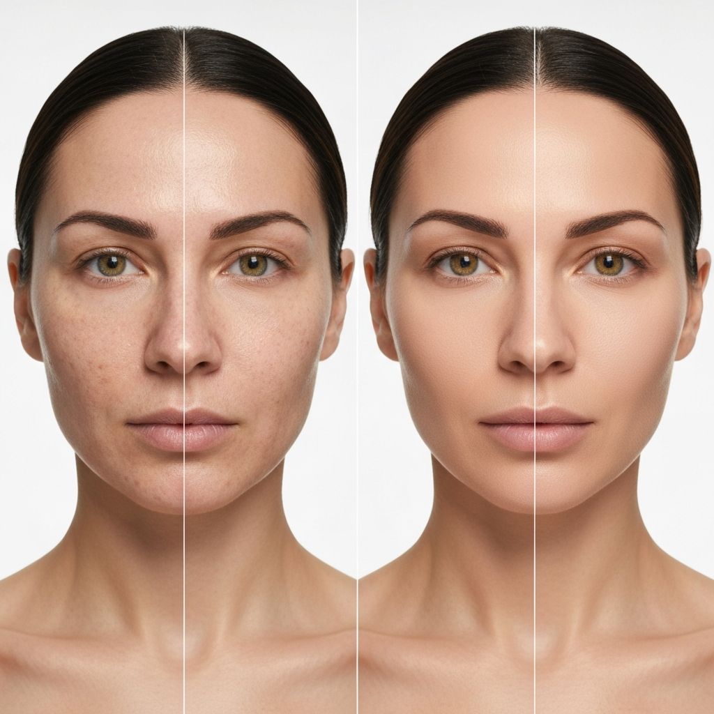 Client before and after RF double lifting treatment showing improved skin firmness
